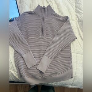 aerie Ribbed Quarter-Zip Pullover - Light Mauve